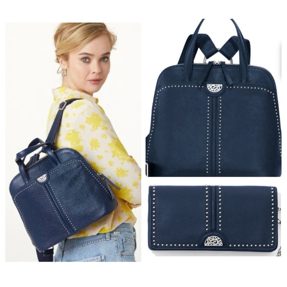 SET — Brighton Leather Miles Convertible Backpack and Matching Wallet in Blue - Picture 1 of 16